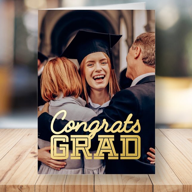 Congrats Grad Modern Simple Graduation Photo Foil Greeting Card (Creator Uploaded)