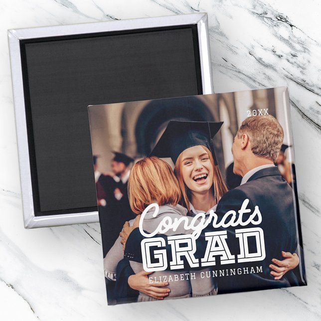 Congrats Grad Modern Simple Preppy Photo Car Magnet (Creator Uploaded)
