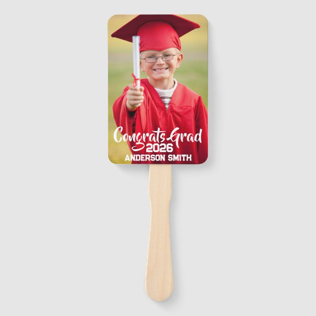 Congrats Grad Modern Simple Preppy Photo Hand Fan (Front)