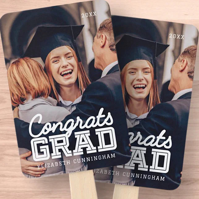 Congrats Grad Modern Simple Preppy Photo Hand Fan | Zazzle