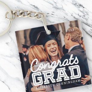 Congrats Grad Modern Simple Preppy Photo Keychain