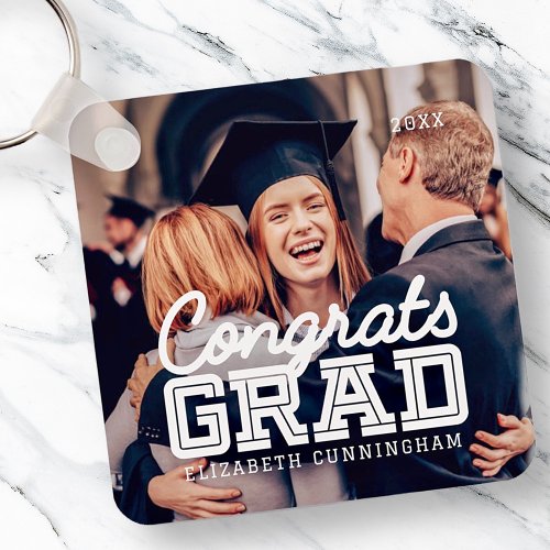 Congrats Grad Modern Simple Preppy Photo Keychain