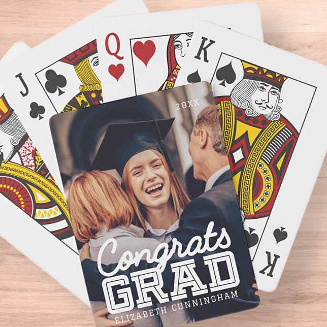 Congrats Grad Modern Simple Preppy Photo Poker Cards (Creator Uploaded)