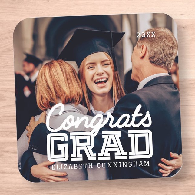 Congrats Grad Modern Simple Preppy Photo Square Sticker (Creator Uploaded)