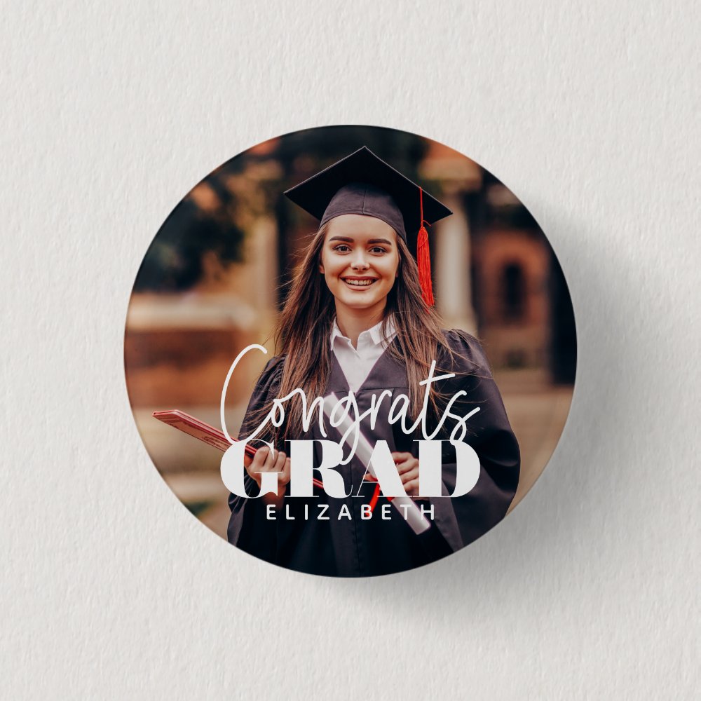 Disover Congrats Grad Modern Simple Script Custom Photo Pin Buttons