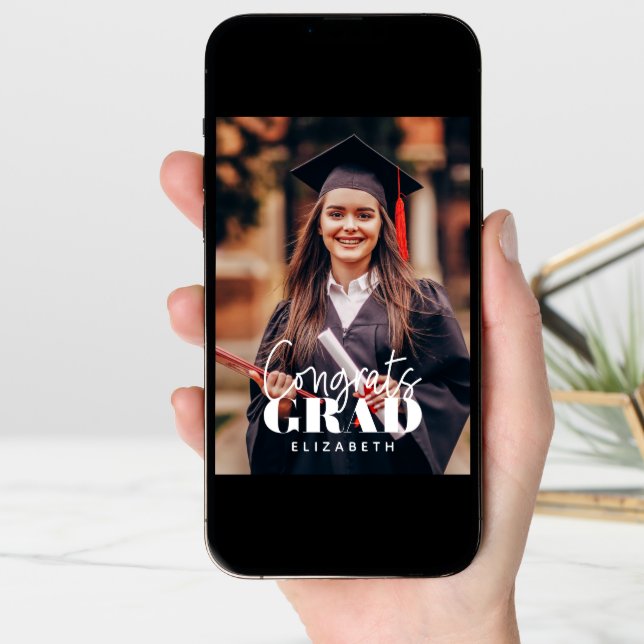 Congrats Grad Modern Simple Script Custom Photo Card (Front Digital)