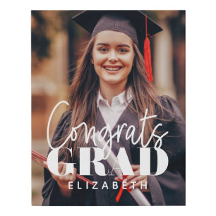 Congrats Grad Modern Simple Script Custom Photo Faux Canvas Print