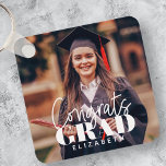 Congrats Grad Modern Simple Script Custom Photo Keychain<br><div class="desc">This simple and modern design is composed of serif typography and add a custom photo.</div>