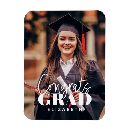 Congrats Grad Modern Simple Script Custom Photo Magnet | Zazzle