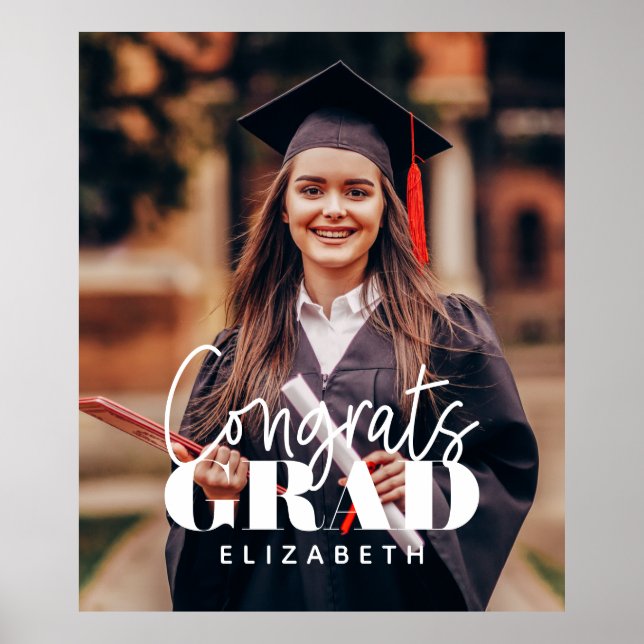 Congrats Grad Modern Simple Script Custom Photo Poster (Front)