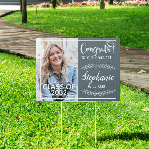 Congrats grad modern with photo grey yard sign