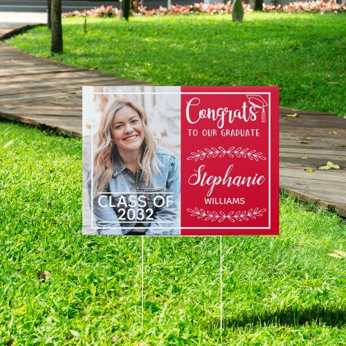 Congrats grad modern with photo red yard sign