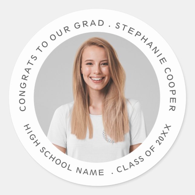Congrats Grad Name Photo Year Graduation Classic Round Sticker (Front)