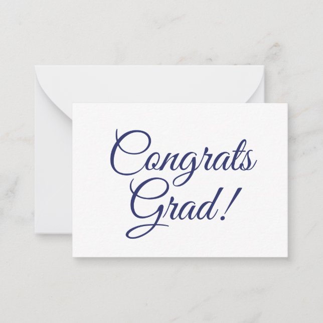 Congrats grad navy blue custom script text note card (Front)