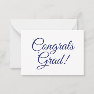 Congrats grad navy blue custom script text note card