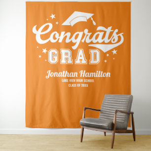 Congrats Grad Orange Graduation Party Backdrop
