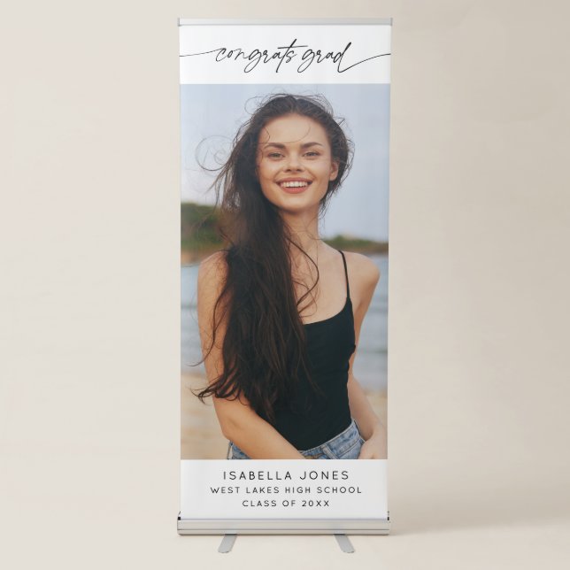 Congrats Grad Party Elegant Script Photo  Retractable Banner (Front)