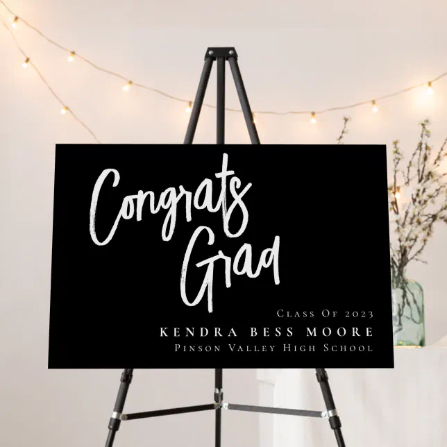 Congrats Grad Party Sign - Black and White | Zazzle