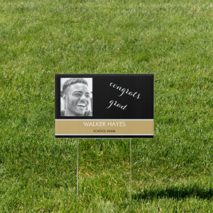 Congrats Grad Photo Black & Gold Yard Sign