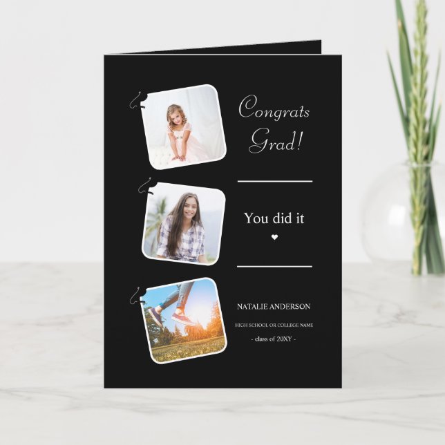Congrats Grad Photo Black White Custom Card (Front)