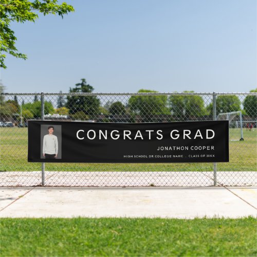 Congrats Grad Photo Black White Graduation Banner