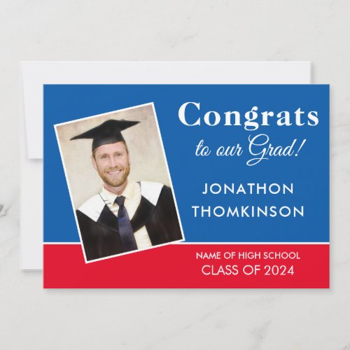 Congrats Grad Photo Blue Red White 2024 Graduation Announcement