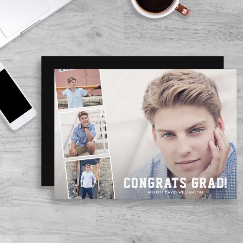 Congrats Grad Photo Collage Blue Graduation Party Announcement