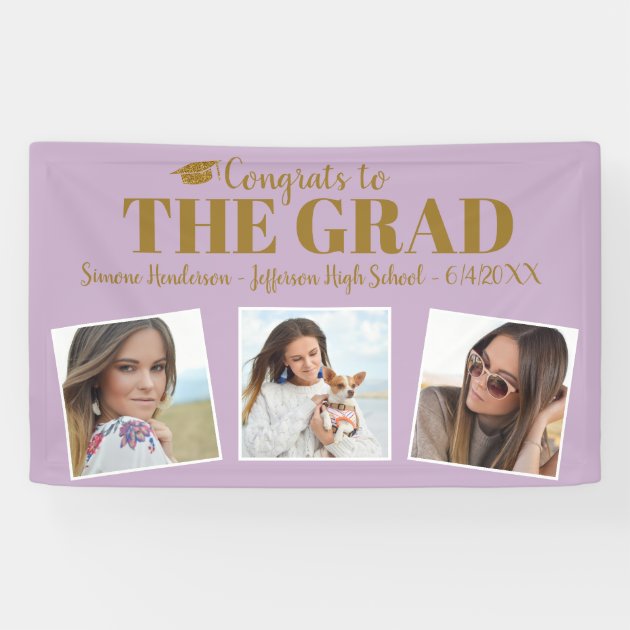 Congrats Grad Photo Collage Purple Graduation Sign