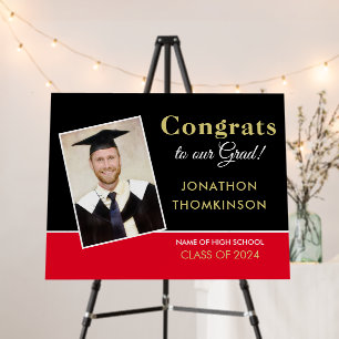 Congrats Grad Photo Gold Black Red Graduation Foam Board