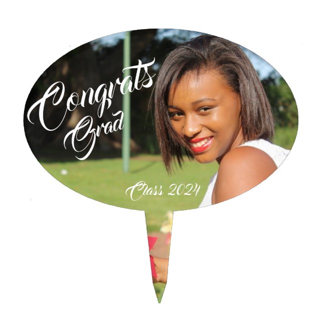 Congrats Grad Photo Graduation  Cake Topper (Front)