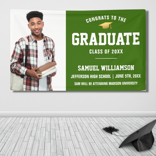 Congrats Grad Photo Green Gold Graduation Party Banner