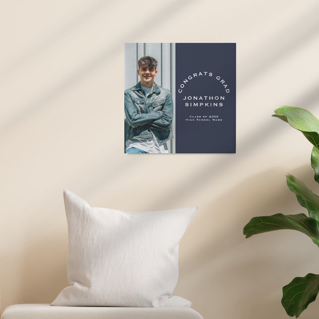 Congrats Grad Photo Male Graduate Navy Blue Faux Canvas Print (Creator Uploaded)