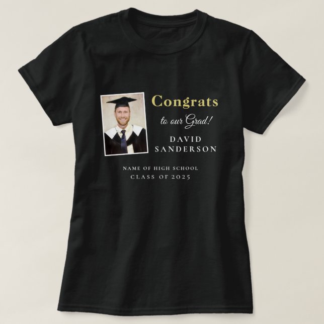 Congrats Grad Photo Name Graduation  T-Shirt (Design Front)
