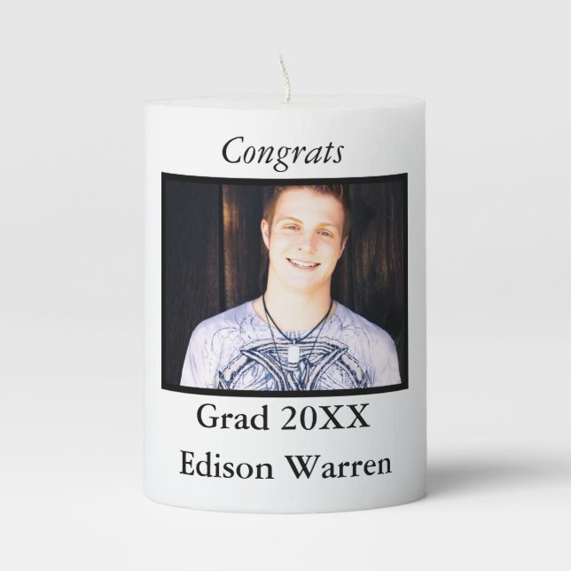 Congrats Grad Photo Pillar Candle (Front)