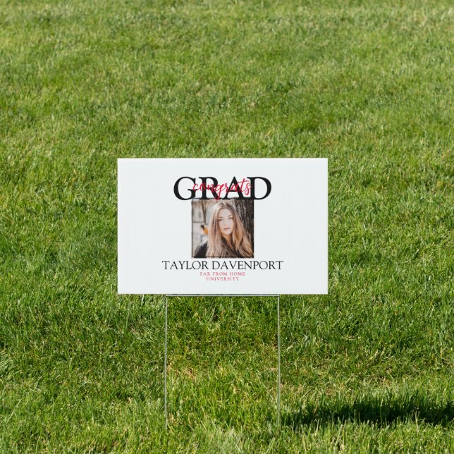 Congrats Grad Photo Red/Black Graduation Sign (Insitu)