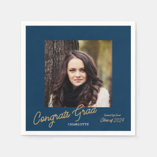 Congrats Grad Photo Script Graduation Party Napkins