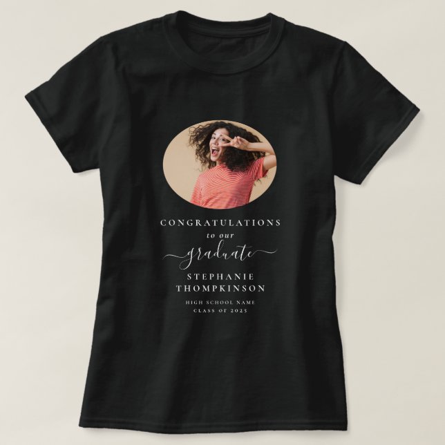 Congrats Grad Photo White Text Graduation  T-Shirt (Design Front)