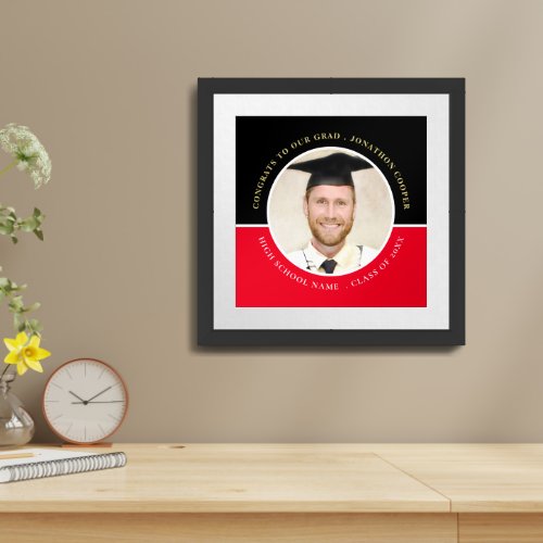 Congrats Grad Photo Year Black Red Graduation  Framed Art