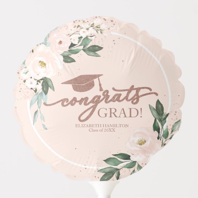Congrats Grad Pink Blush Floral Graduation Party B Balloon (Front)
