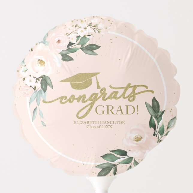 Congrats Grad Pink Blush Floral Graduation Party Balloon (Front)