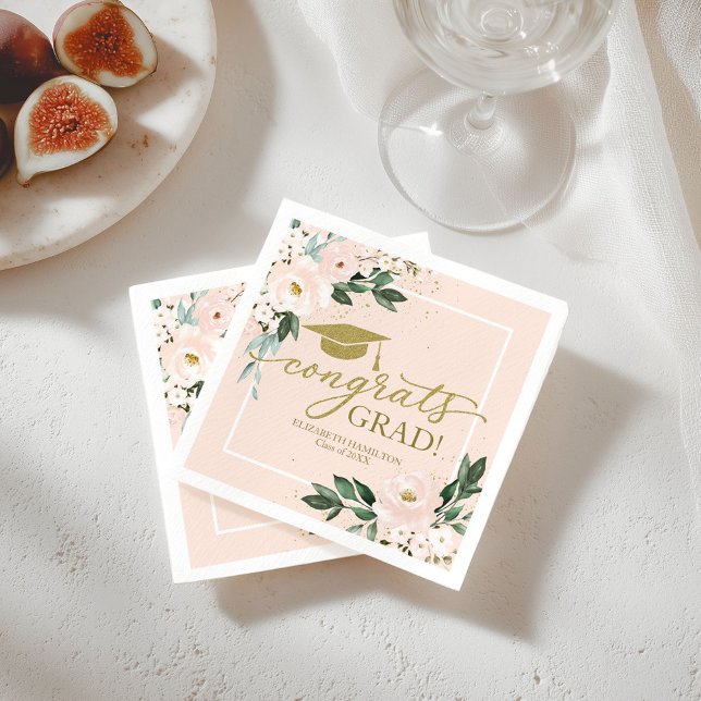 Congrats Grad Pink Blush Floral Graduation Party Napkins (Creator Uploaded)