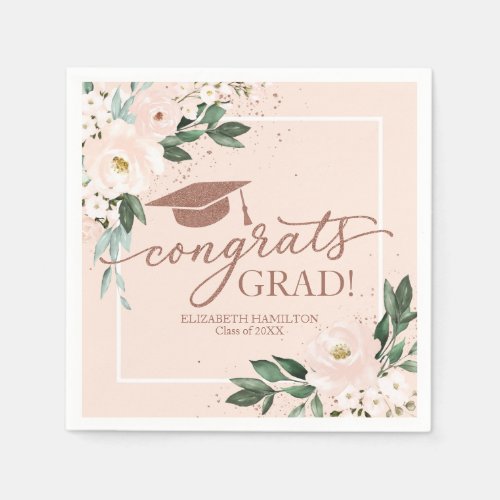 Congrats Grad Pink Blush Floral Graduation Party Napkins