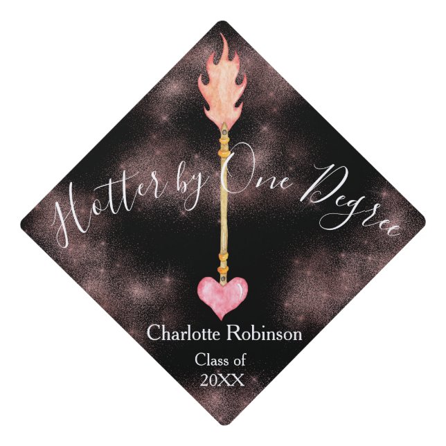 Congrats Grad Pink Girly Heart Arrow Elegant Graduation Cap Topper (Front)