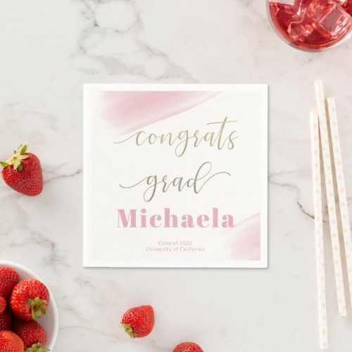 Congrats Grad Pink Gold Graduation Party  Napkins