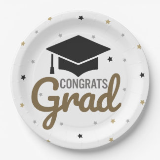Congrats Grad Plates 2026 Black Gold Silver Stars