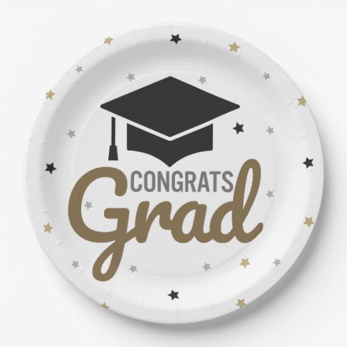 Congrats Grad Plates 2026 Black Gold Silver Stars