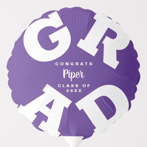 Congrats GRAD Purple and White Personalized Party  Balloon