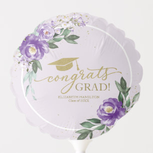 Congrats Grad Purple Floral Graduation Party Balloon