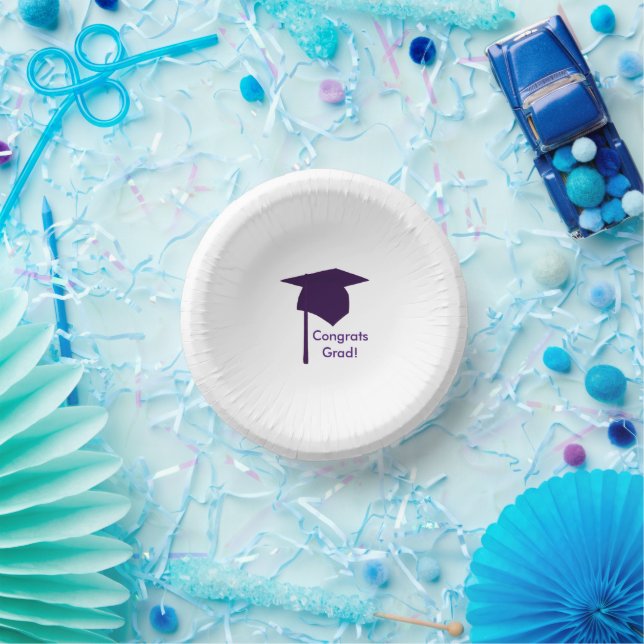 Congrats Grad, Purple Graduation Cap Paper Bowls (Party)