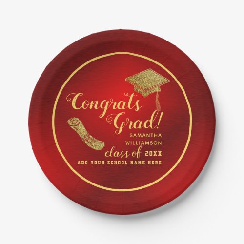 Congrats Grad Red and Gold Class of 2024 Paper Plates